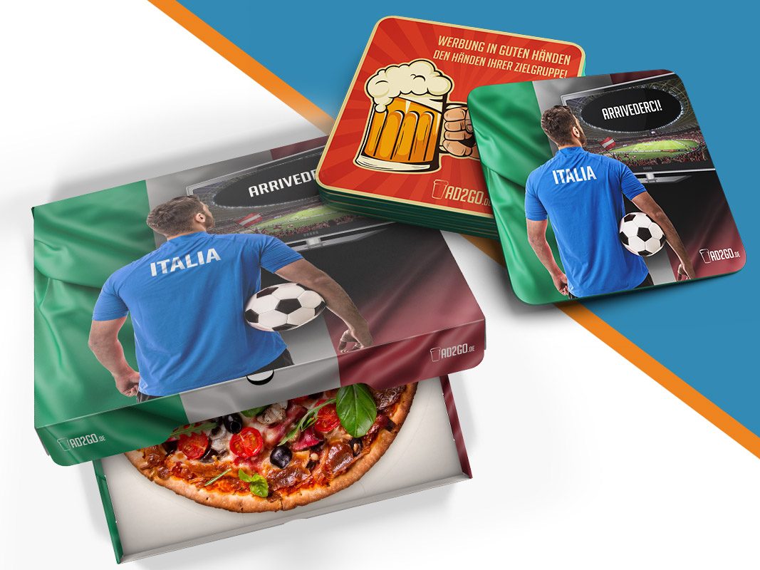 Pizzakarton Fußball To-Go Produkt AD2GO